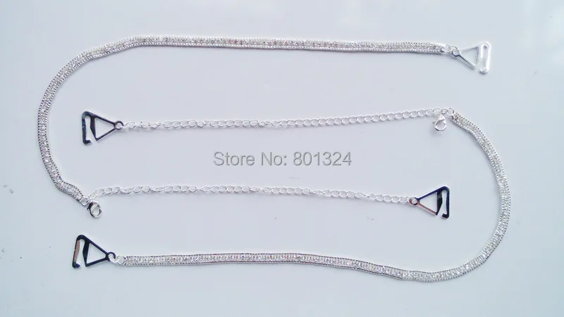 Adjustable Silver Crystal Rhinestone Diamante Bra Strap Wedding Bridal One Row Clip Bra Underwear Shoulder Strap 9