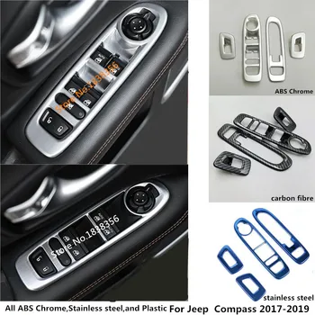 

For Jeep Compass 2017 2018 2019 2020 Car Styling Door Window Glass Interior Panel Armrest Lift Switch Button Trim Frame 4pcs