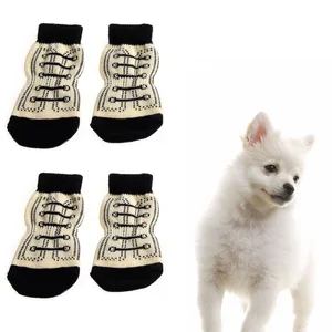 Хороший 4 шт./компл. Носки для собак собака Спортивная обувь шнурки узор нескользящие носки лапы крышка Обувь размеры S-XL - изображение
