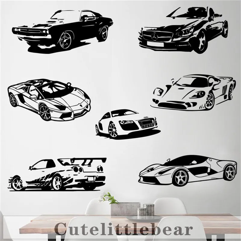 

7 sports c vehicles Car Wall Stickers Wall Decals For Boy Bedroom Home Decor Living Room Decoration Vinyl car Wall Decor Sticker