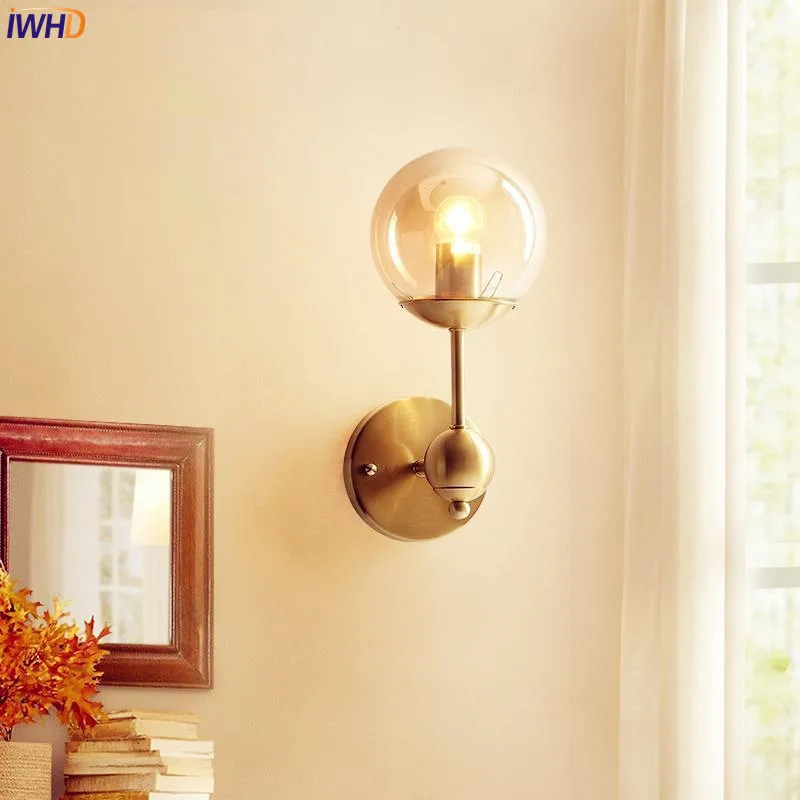 Nordic Style LED Wall Light Fixtures Bathroom Mirror Beside Glass Ball