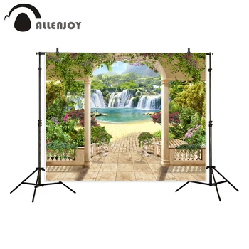

Allenjoy professional photography background lovely terrace waterfall sea flowers arches spring backdrop new design photocall