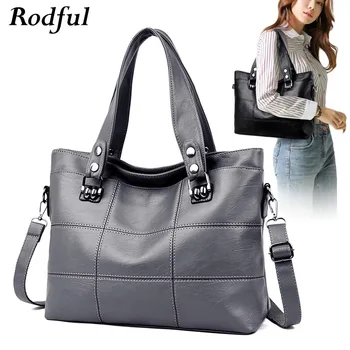 

Rodful black gray women's handbag tote large soft leather shoulder bag women Casual tote bag female big hand bags for women 2019