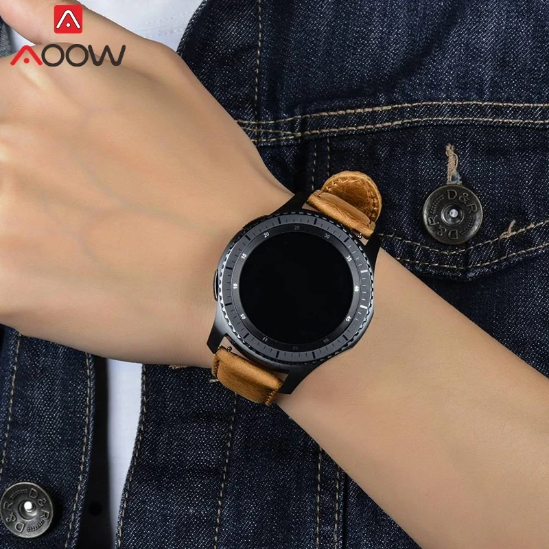 AOOW натуральная кожа ремешок для samsung gear S2 S3 классический Frontier Смарт часы замена Браслет ремешок 20 мм 22 мм