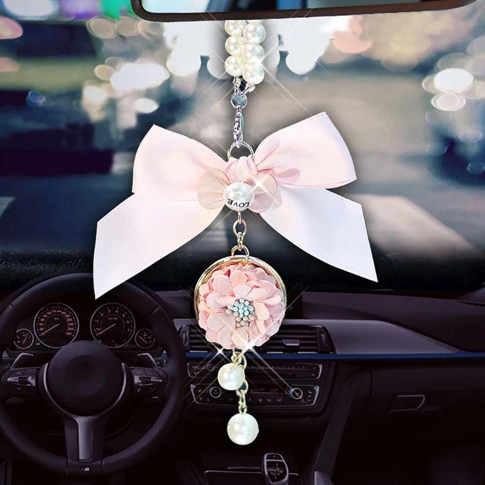Подвеска для автомобиля, модное украшение в виде цветка с бантом, подвесное украшение, очаровательное автомобильное внутреннее зеркало заднего вида, подвеска в подарок