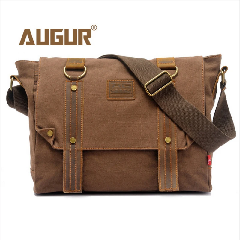 2016 Canvas Leather Crossbody Bag Men Military Army Vintage Messenger