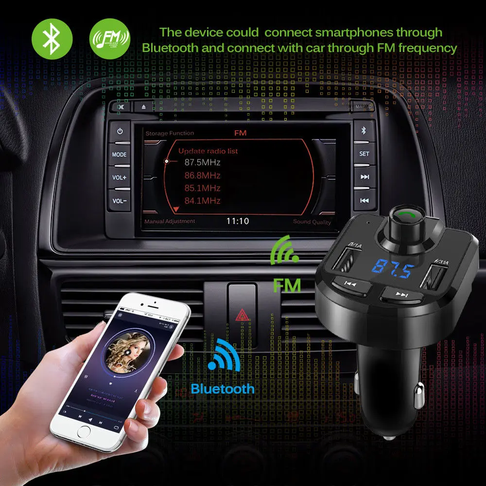 Автомобильный комплект громкой связи Беспроводной Bluetooth fm-передатчик ЖК-дисплей MP3 плеер Беспроводной зарядный комплект USB Автомобильные