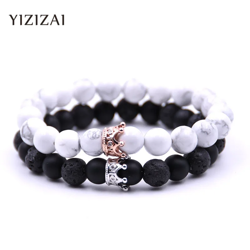 YIZIZAI Couple Bracelet Crown Bracelets For Women Charm Stone Beads Men Jewelry Pulseira Masculina Bileklik Pulseira Feminina