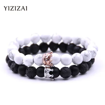 YIZIZAI Couple Bracelet Crown Bracelets For Women Charm Stone Beads Men Jewelry Pulseira Masculina Bileklik Pulseira Feminina