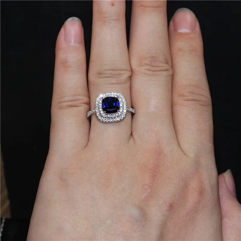 Брендовое однотонное кольцо из стерлингового серебра 925 пробы, роскошное голубое кольцо принцессы с огранкой 4ct, бриллиантовое 2, обручальное кольцо с фианитами, кольцо для женщин