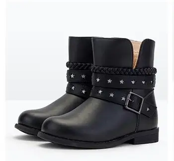 

AA Size26-37 new girls Thickening genuine leatherboots with wool high quality anti-slip children boots Martin boots