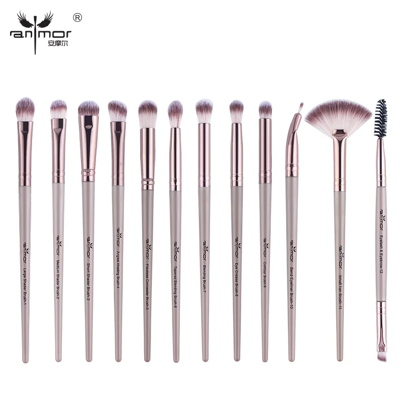 

Anmor Makeup Brushes Set 12pcs/lot Eye Shadow Blending Eyeliner Eyelash Eyebrow Brushes For Make up Professional Eyeshadow Brush