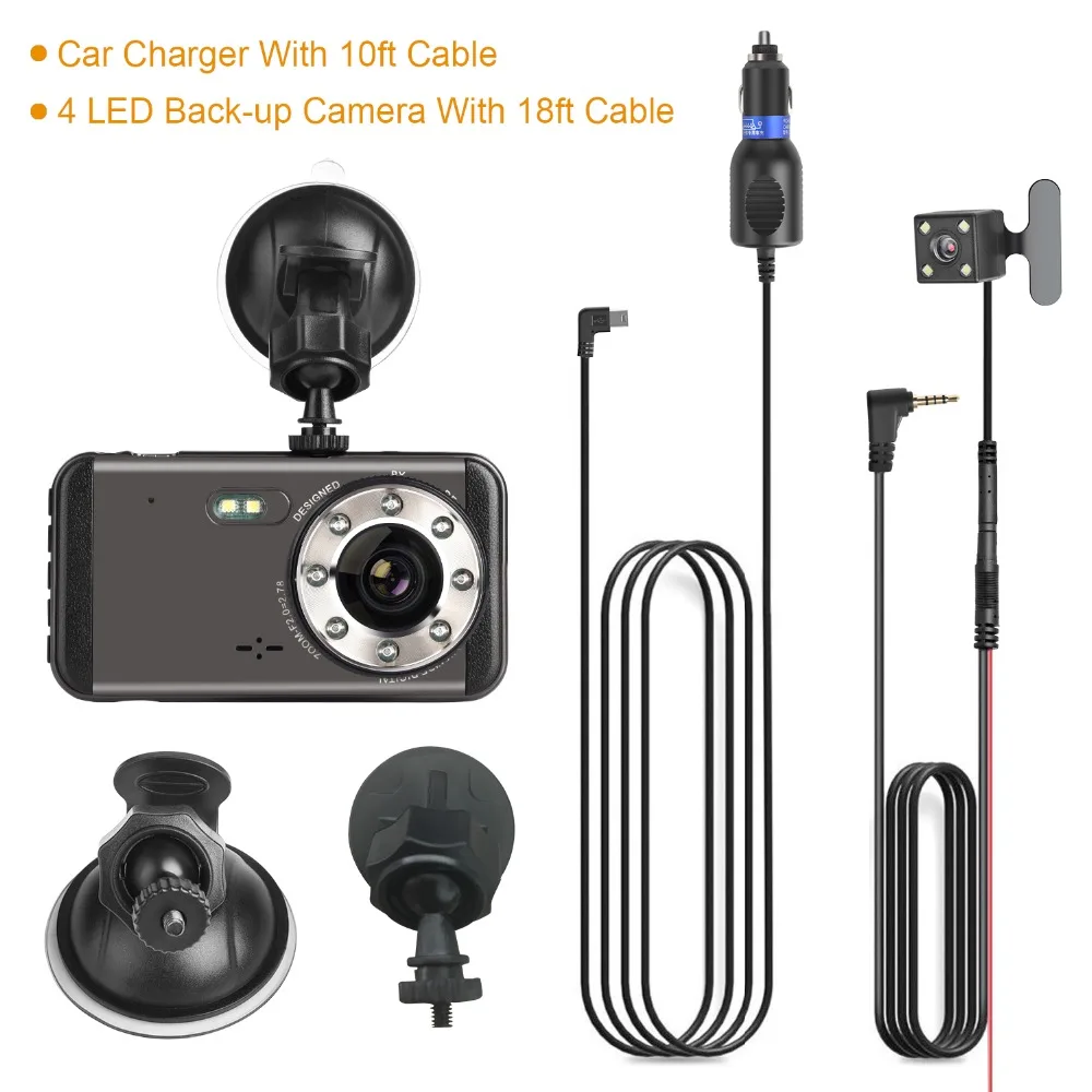Podofo 4 ''Dashcam двойной объектив Автомобильный видеорегистратор Камера FHD 1080P IPS