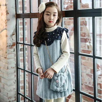 

thick lace patchwork little girls long sleeve dress winter autumn 2018 kids princess dress children dress teenage girls clothing