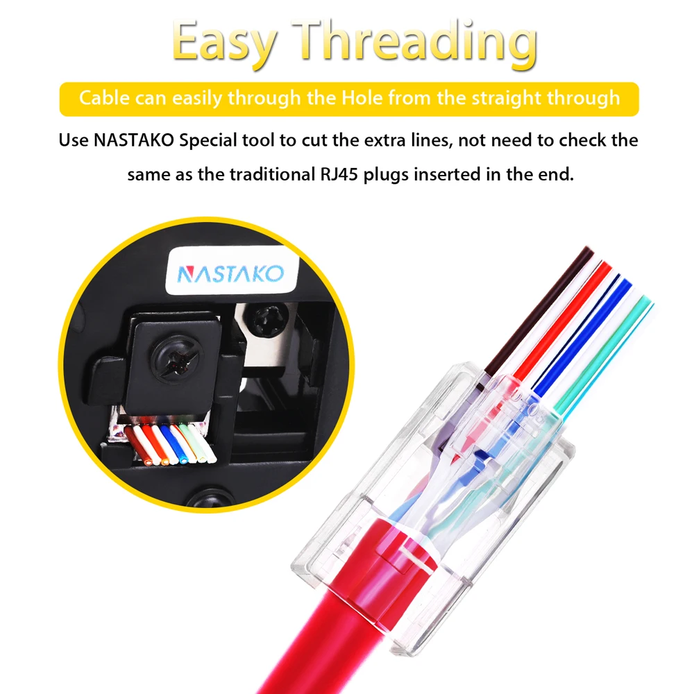 Cat5e Cat6 RJ45 Connector ez RJ45 Cat6 plug Network Ethernet Cable UTP Modular Plug Cat5 Have Hole easy pass Connector