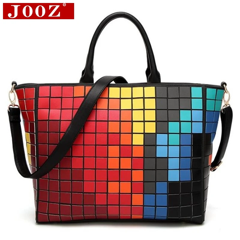 JOOZ Fashion folding New 2018 Women bags PVC mosaic splicing Leisure bag High capacity Shopping tote rainbow Women Messenger Bag