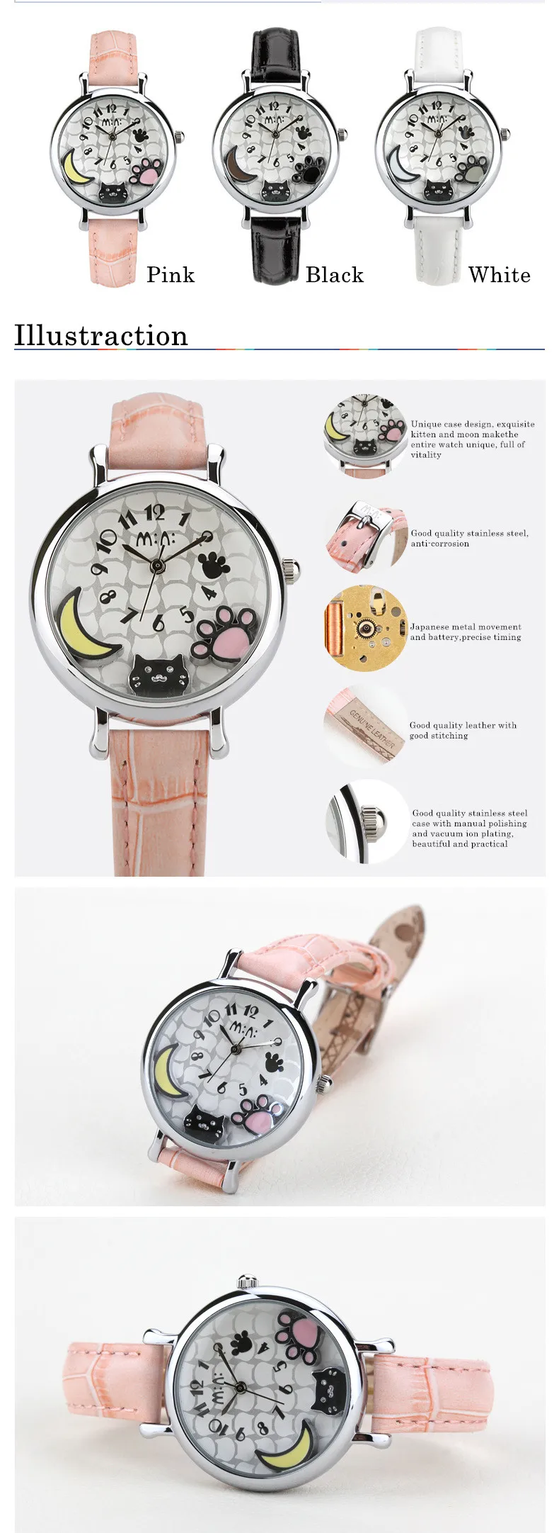 Брендовые женские часы с 3D кошкой, водонепроницаемые кварцевые наручные часы с кожаным ремешком, модные женские часы, часы Relogio Feminino