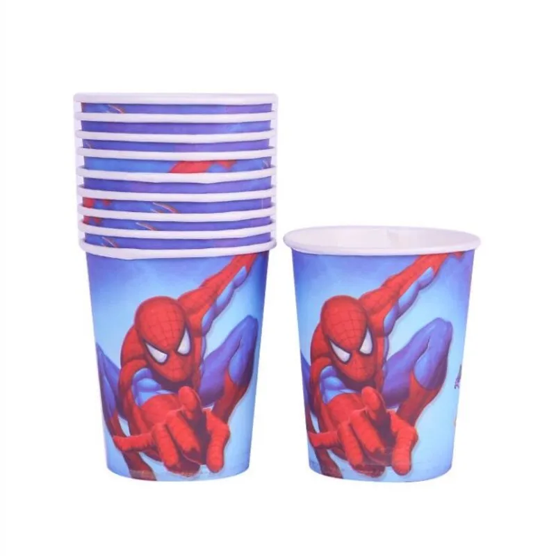 

10Pcs/Set Spiderman Paper Disposable Tableware Christmas Birthday Party Paper Plates Cups Carnival Party Supplies Plastic Straws