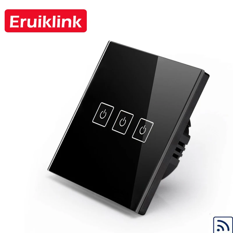 Eruiklink ЕС/Великобритания стандарт 1 2 3 банды RF433 пульт дистанционного управления настенный сенсорный выключатель, беспроводной пульт дистанционного управления светильник, переключатели умный дом - Цвет: black 3gang switch