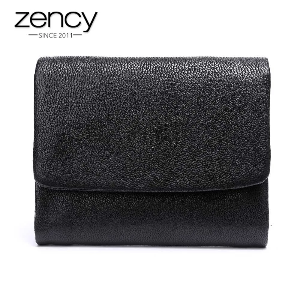 

5 Colors Zency Ladies Short Wallet Vintage Style 100% Real Leather Genuine Bags Coin Pocket Purse High Quality More Card Holders
