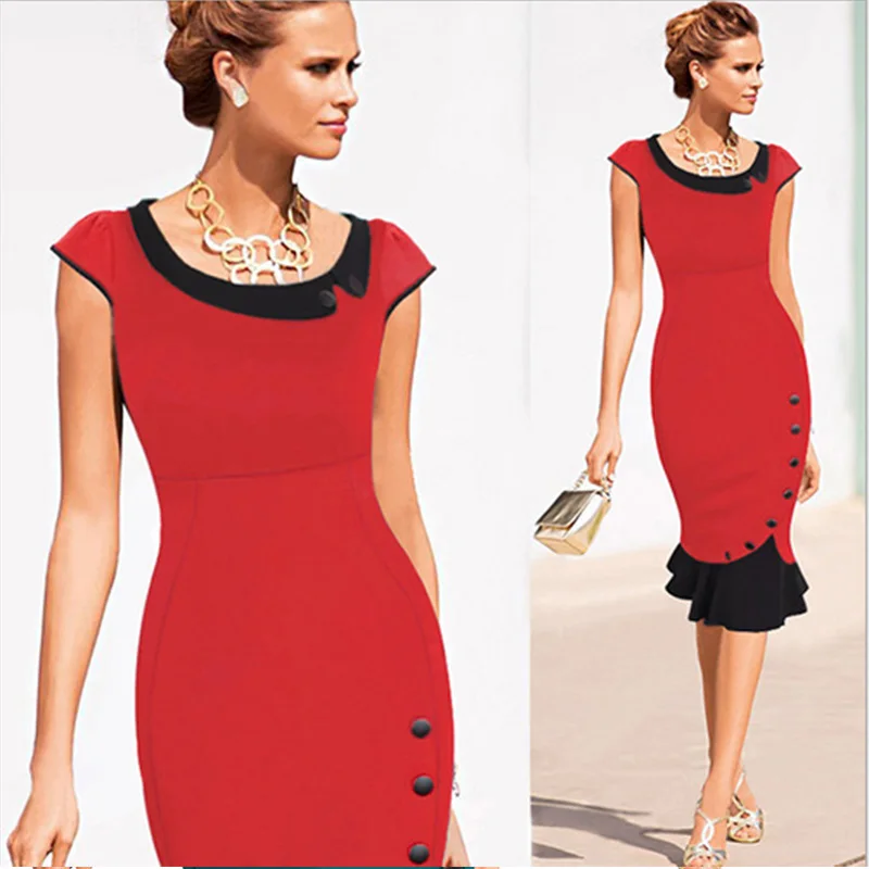 New Fashion Women Vintage Button Tunic Bandage Formal Work Elegant font b Prom b font Evening