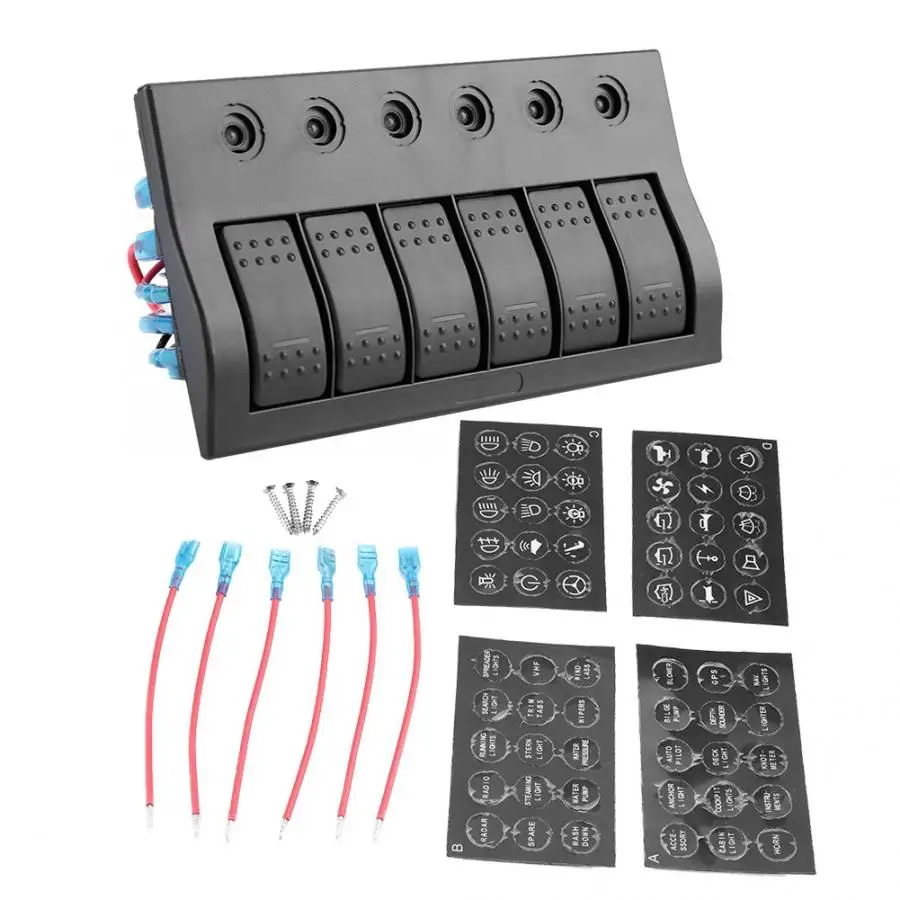 

DC12-24V 6 Gang Automotive Professional Control Panel Switch Panel with Blue Indicator Light for Car Boat Marine