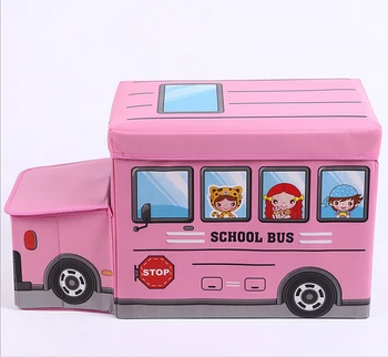 

Higg Quality Foldable Storage Stool School Bus design Fold Storage Box Multifunction Storage Case Non-woven Foldable Chair