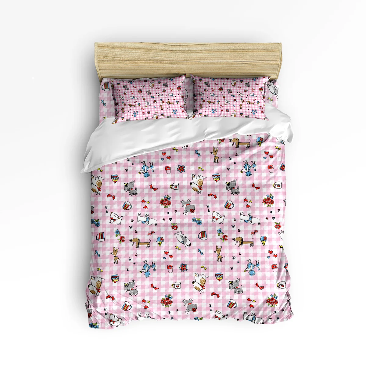 

Arts Pink Checkered Doggie 3 Pcs 4 Pcs Bedding Set Home Decor Duvet Cover Set Comforter Bedding Sets Adult Kids Free Shipping