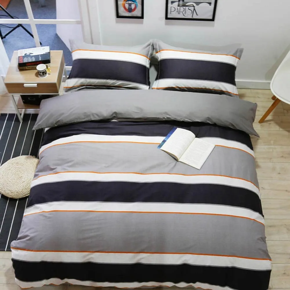 

2019 Preppy Grey Stripes Lines Duvet Cover Set Twin Queen King Flat Sheet or Fitted Sheet Soft Cotton Bedlinens Pillowcases