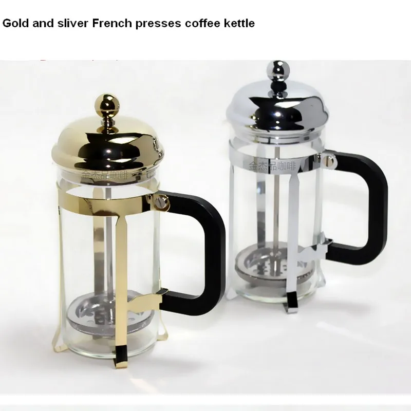 

Free Shipping 600ML Gold & Sliver French Press Coffee Plunger Espresso Coffee Makers Tea Pot