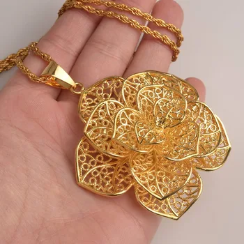 

Gold Color African Big Flower Pendant Necklaces for Women Fashion Romantic Jewelry Africa Mama Gift #J0000