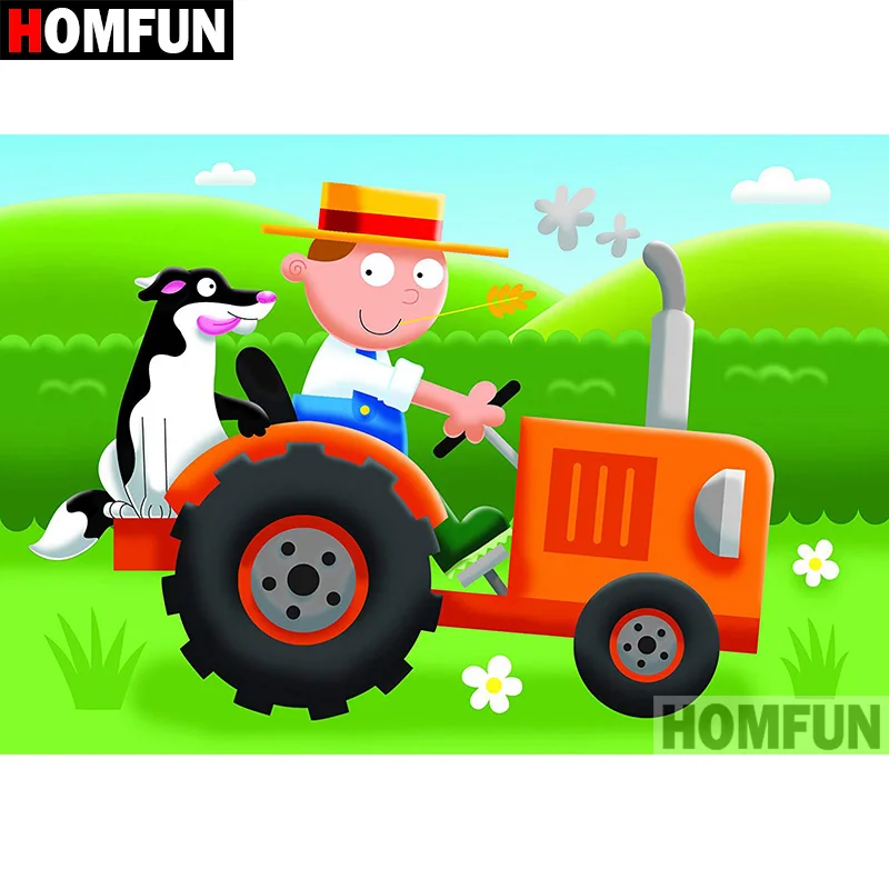 HOMFUN 5D DIY Full Diamond Embroidery &quotCartoon tractor&quot Painting Cross Stitch Rhinestone Home Decoration A08078 | Дом и сад