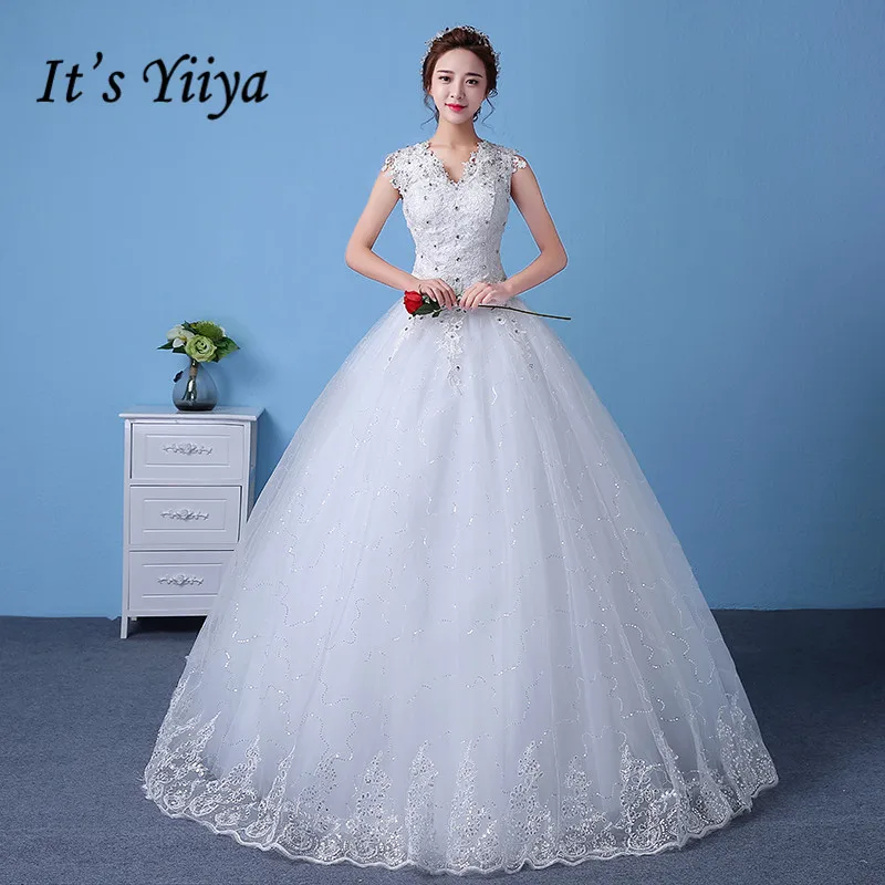 2017 Real Photo Tulle V neck Lace Wedding font b Dresses b font Cheap Sequins White