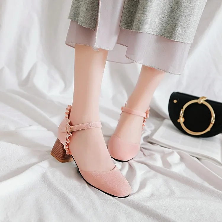 

Big Size 9 10 11 12 high heels sandals women shoes woman summer ladies Round-headed ruffled sandals with thick heels