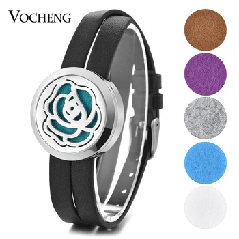 

10pcs/lot Aroma Perfume Oil Diffuser Locket Bracelet 316L Stainless Steel Double Leather Magnet Open with Oil Pads VA-580*10