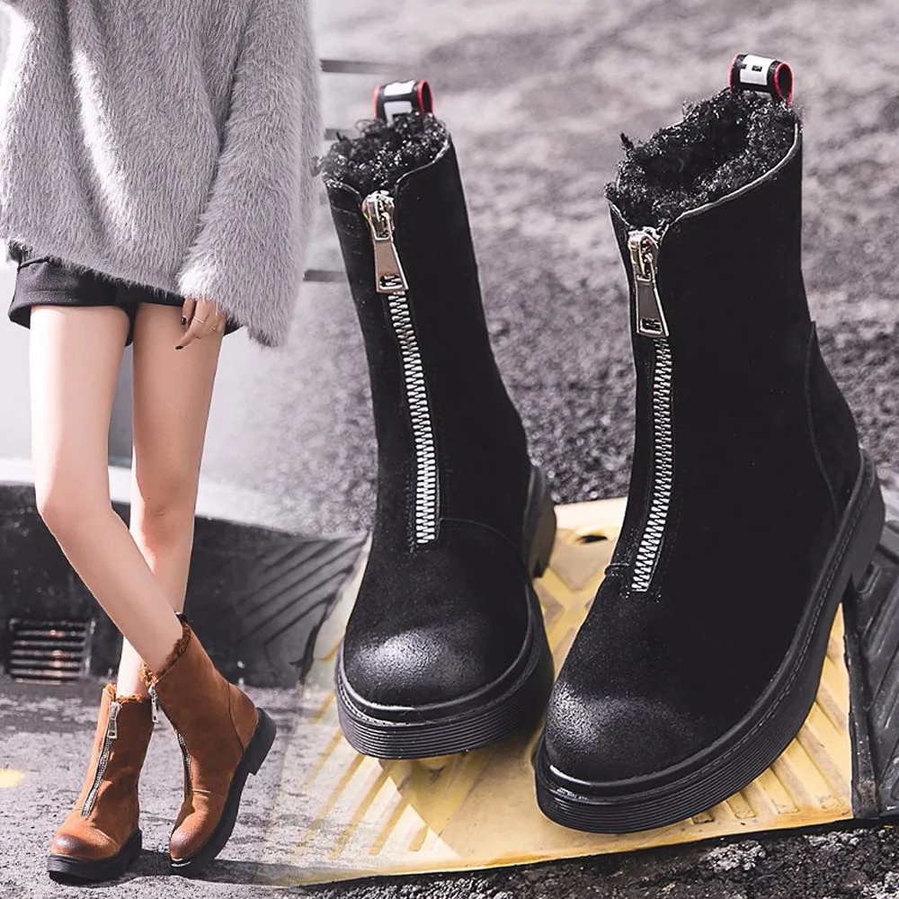 

Women‘s Winter Shoes Zip Keep Warm Flat Cotton Boots Ladies Short Boots #3