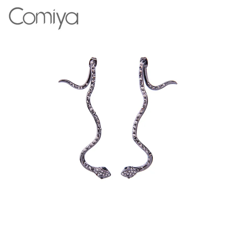 

Comiya Brand Earrings For Women Steampunk Fashion Snake Pattern Gotic Personality Stud Earring Zinc Alloy Rhinestone Jewelry