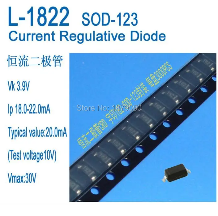 

CRD L-1822 20MA SOD-123 constant current value 18-22MA, LED light application CRD/CURRENT REGULATIVE DIODE NEW 10PCS/LOT