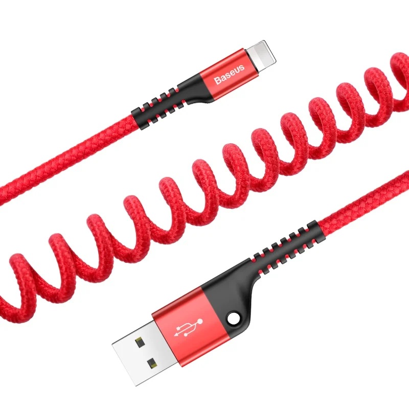 Baseus пружинный USB кабель для iPhone XR Xs Max автомобильный кабель нейлоновый Плетеный Выдвижной зарядный кабель для iPhone X 8 7 6 6s Plus шнур - Цвет: Red
