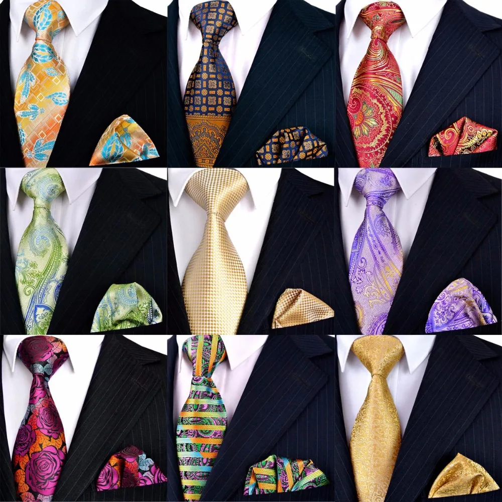 Ассорти оптовая продажа галстук набор мужские Галстуки Ханки 100% шелк многоцветный узор Пейсли Проверено цветочные полосы точки