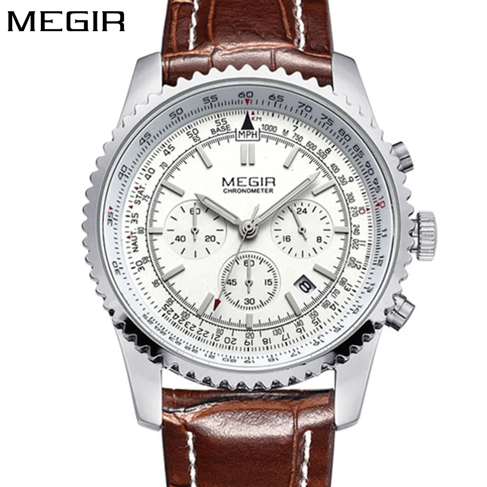 

MEGIR Mens Watches Top Brand Luxury Casual Fashion Quartz Watch Sport Wristwatch Mens Leather Strap Male Clock relogio masculino