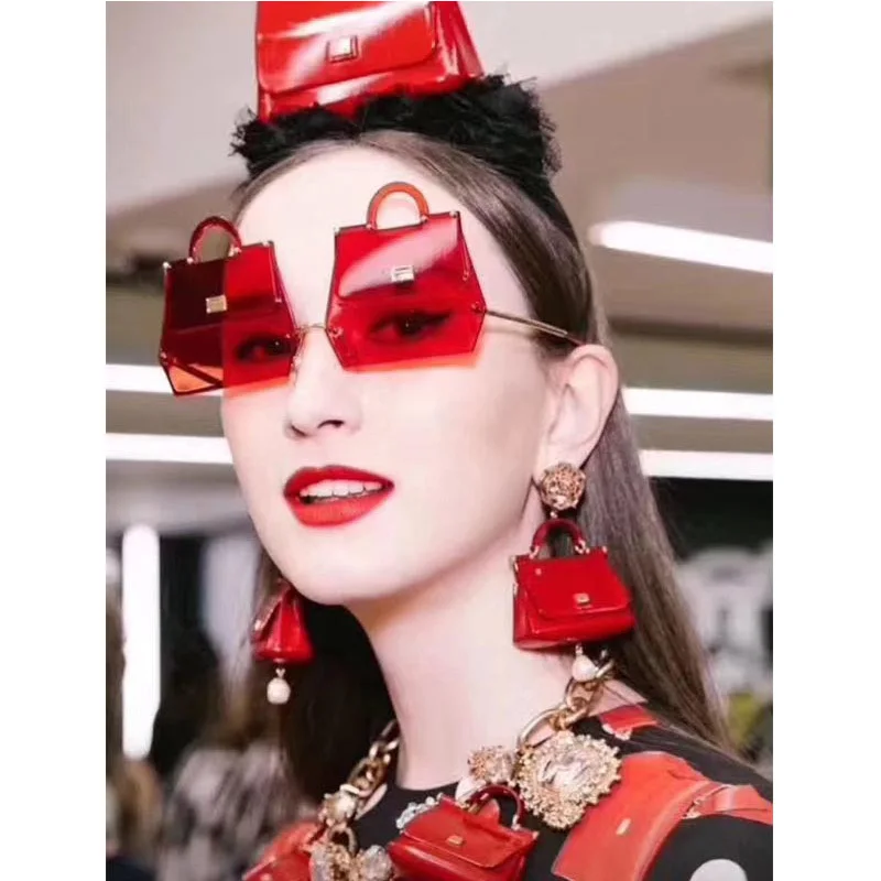 

Square Trend Handbag Shape Sunglasses Women Irregular Metal Frame Modern Rimless Fashion Sun Glasses Oculos De Sol Gafas UV400