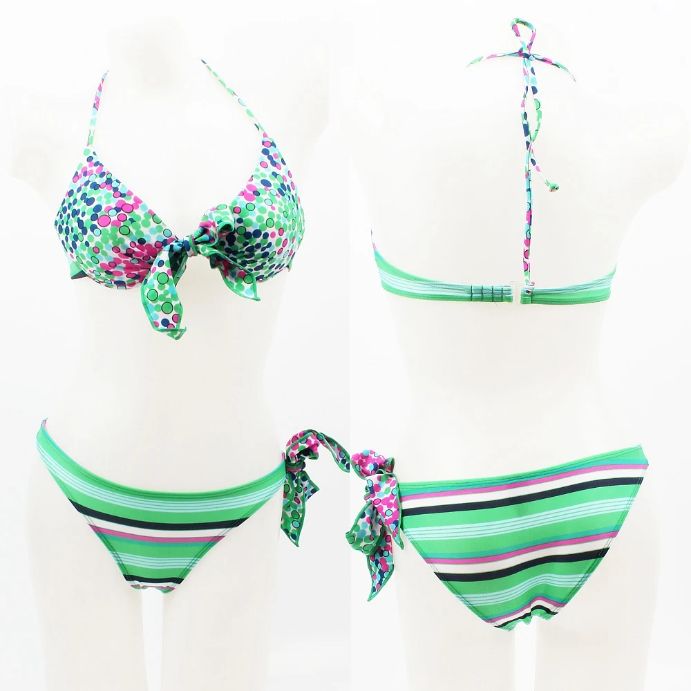 Floral bows bikini nylon high quality swimsuit cheap green women push