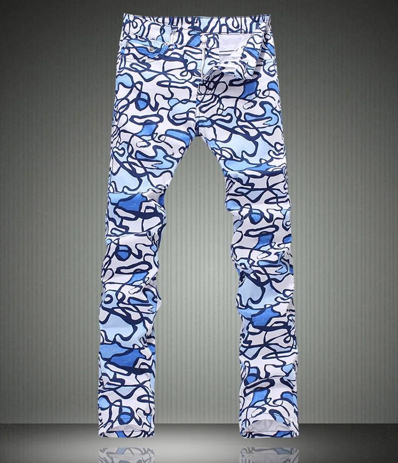 

Fashion Geometric Paisley Print Men Jeans Fashion Slim Pencil Trousers