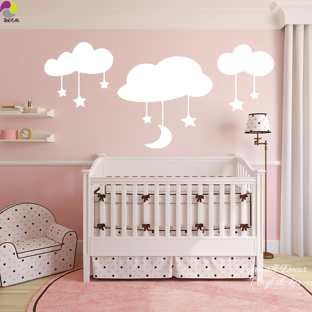 

Cartoon Moon Stars Clouds Large size Wall Sticker Baby Nursery Kids Room Moon Star Cloud Decal Vinyl Children Room Home Decor