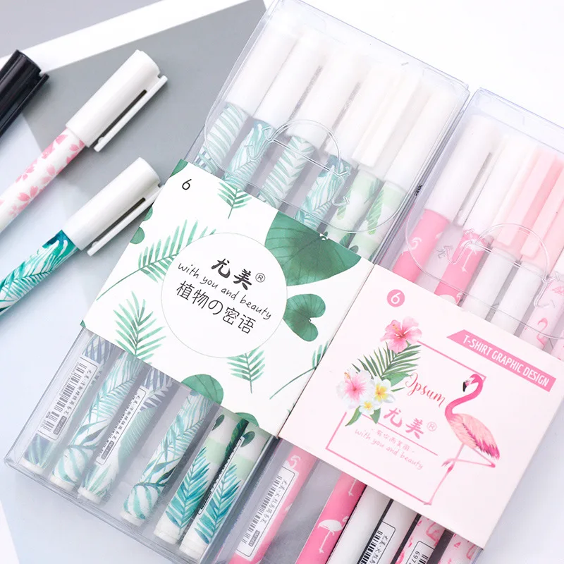 

3/6 pcs/set Green Plants Flamingo Sakura black ink Gel Pen Signature Pen Escolar Papelaria School Office Supply Promotional Gift