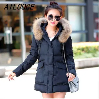 

AILOOGE Winter Jacket Women winter jackets coats bing fur collar warm 2016 long women's jacket cotton clothing vestidos