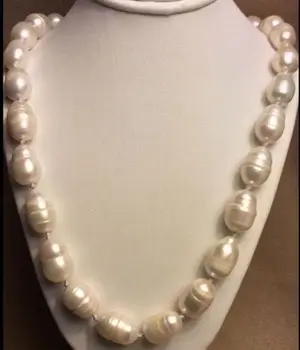 

elegant 13-14mm south sea natural baroque white pearl necklace 18inch