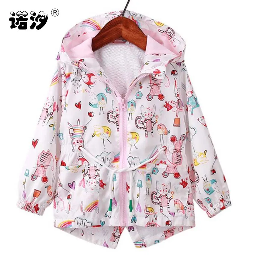 Детская ветровка для девочек с капюшоном и мультяшными фруктами сетчатой