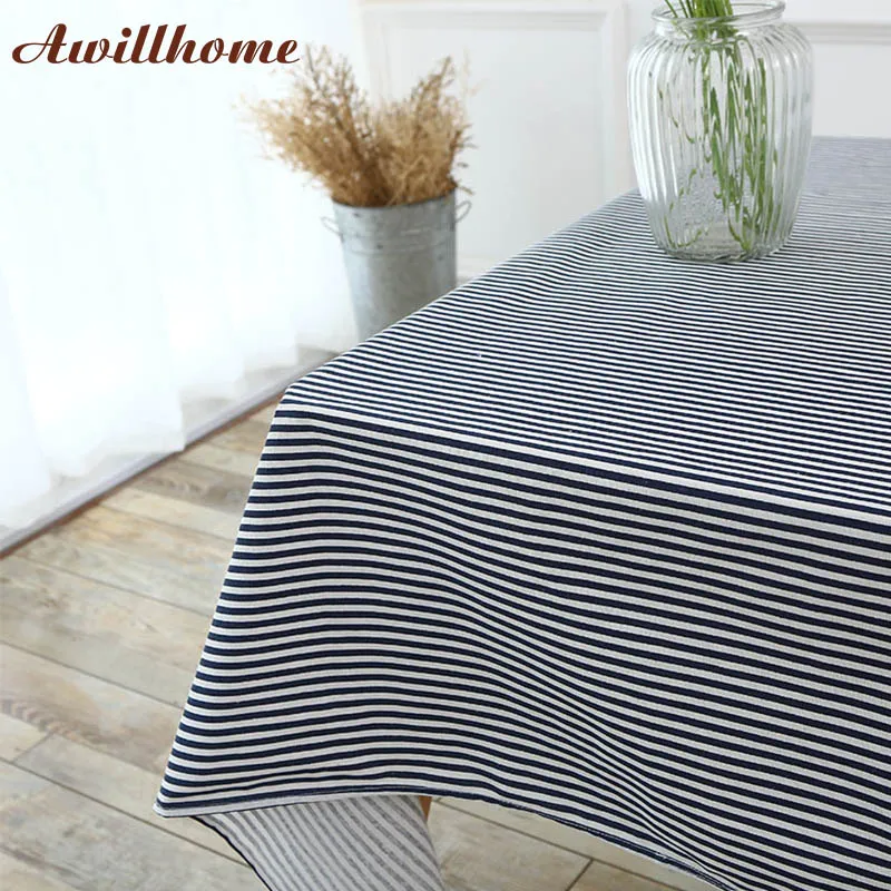 

Awillhome 11Size Black White Stripes Tablecloths Home Rectangle Tablecloths Outdoor Linen Dining TableCloth Cheap Table Covers